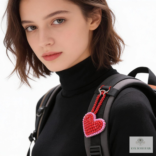 Beaded Heart Bag Charm - Valentine Gift for Her