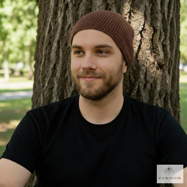 Brown Kufi Skull Cap - Crocheted Beanie Hat, Ethically sourced