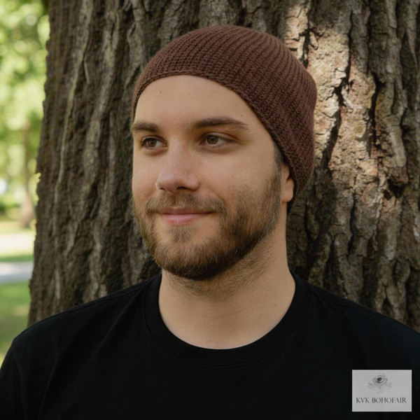 Brown Kufi Skull Cap - Crocheted Beanie Hat, Ethically sourced