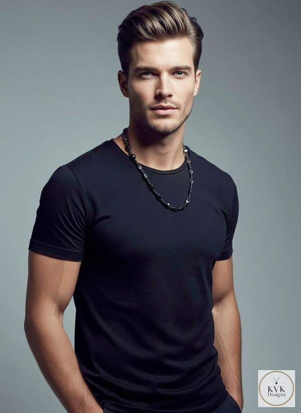 Men's Magnetic Hematite Twisted Bead Necklace worn on male model