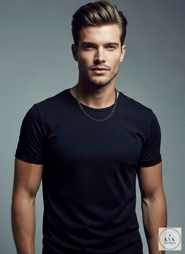 Men's Magnetic Hematite Round Bead Necklace worn on male model