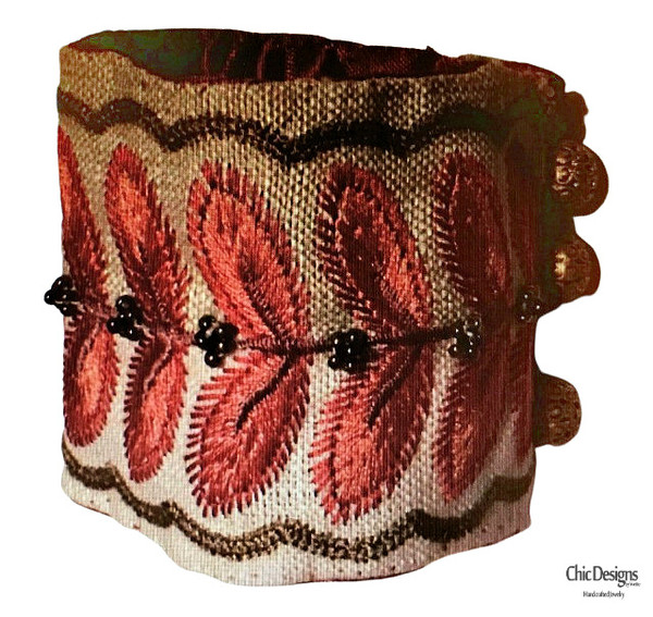 Ravishing Red/Pink Embroidered Leaf Cuff & Flower