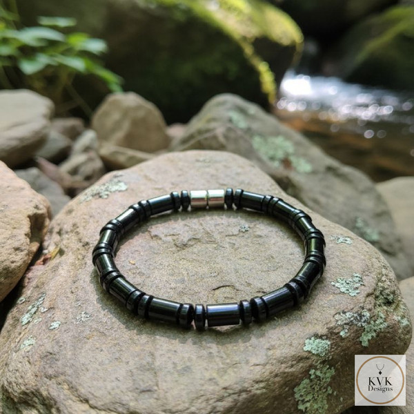 Men's Magnetic Hematite Cylinder Bead Bracelet