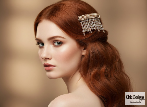 Clear Swarovski Crystal Fringe Hair Barrette on model