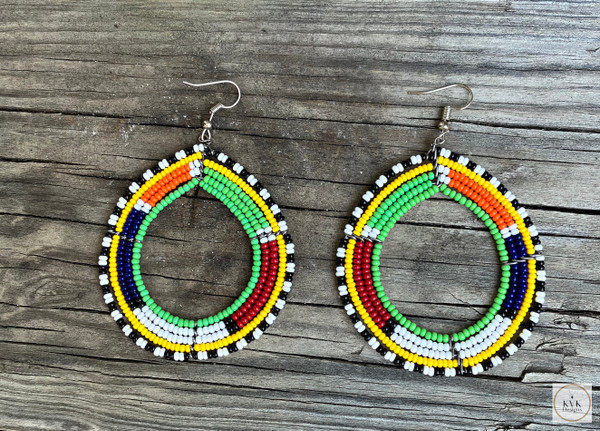 Round Multi Color Maasai Beaded Earrings
