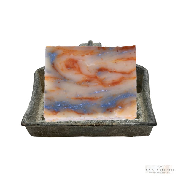Monkey Farts Soap Bar sitting in vintage soap dish