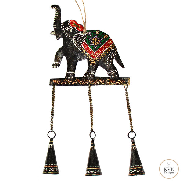 Black Embossed Elephant Wind Chime