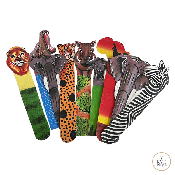 Hand Painted Leather Safari Animal Bookmarks from Kenya