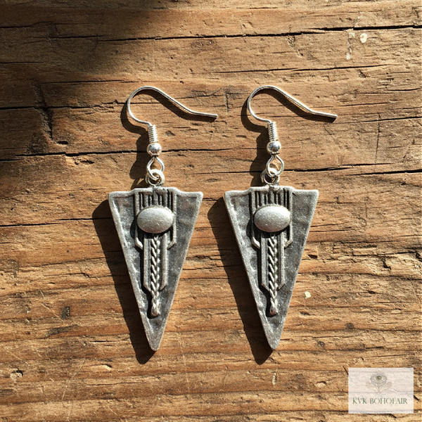 Boho Silver Tribal Earrings - Ethnic Dangles with 925 Sterling Silver Hooks