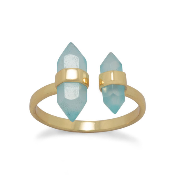 14 Karat Gold Plated Aqua Chalcedony Split Ring