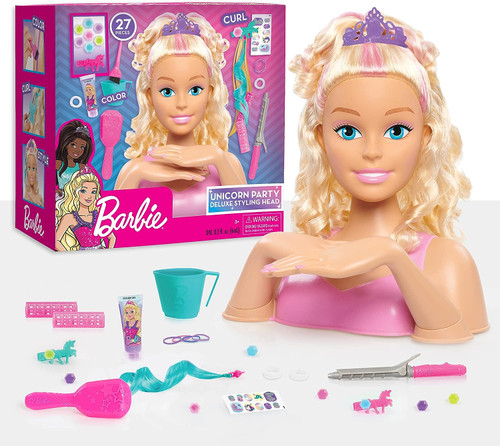 Barbie Unicorn Party 26-piece Deluxe Styling Head, Blonde Hair, Pretend Play, Kids Toys for Ages 5 Up by Just Play 2022