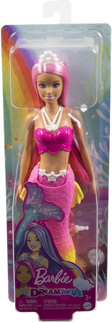 Barbie Dreamtopia Mermaid Doll, Pink Hair, Pink & Yellow Ombre Tail & Tiara Accessory Mattel 2022