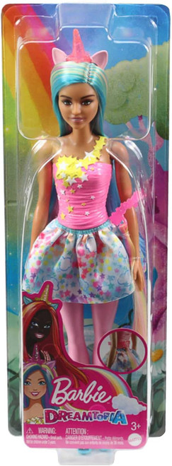 Barbie Dreamtopia Doll with Removable Unicorn Headband & Tail, Blue & Purple Fantasy Hair & Cloudy Star-Print Skirt, Unicorn Toy Mattel 2022