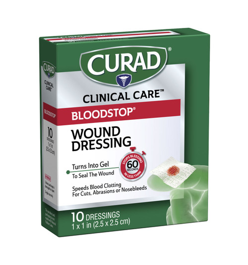 CURAD Bloodstop Hemostatic Gauze, 1" x 1", 10/box (CUR0055RB)