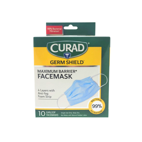 CURAD Germ Shield Max Barrier 4-Ply Face Mask, 10/box (CUR812SCV) CURAD Germ Shield Max Barrier 4-Ply Face Mask, 10/box (CUR812SCV)