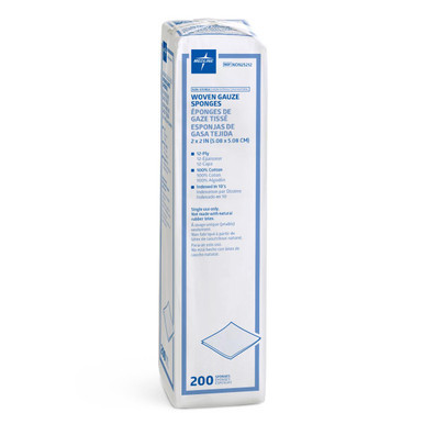 Medline Woven Nonsterile Gauze Sponges, 12 Ply, 2" x 2", 200/pack (NON25212H)