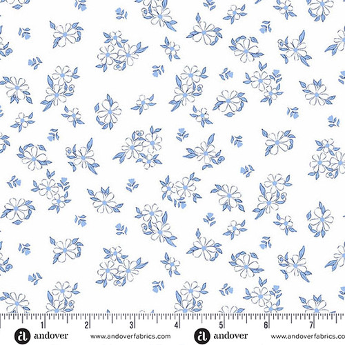 Color Me Whispered by Stephanie Organes Treasure Blooms Blue Cotton