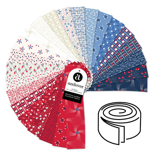 Red White and Blue - 2.5 Inch Strip Roll - 40 Cuts Each
