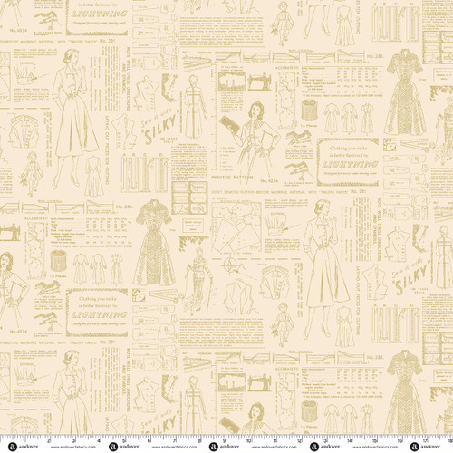 Sew Retro by Makower UK Tonal Pattern Cream