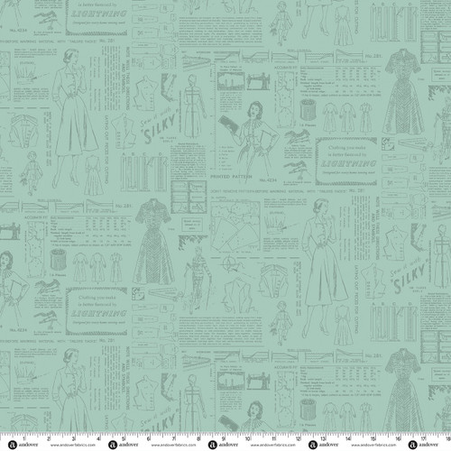 Sew Retro by Makower UK Tonal Pattern Teal