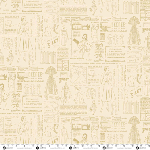 Sew Retro 108s by Makower UK Tonal Pattern 108 Cream