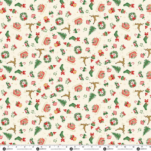 Evergreen Elegance by Makower UK Embellish Cream