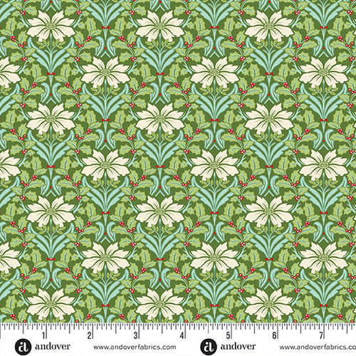 Snowberry by Andover Fabrics Poinsettia Spruce
