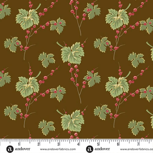 Jingle Bell by Laundry Basket Quilts Leaves and Berries Dark Chocolate
