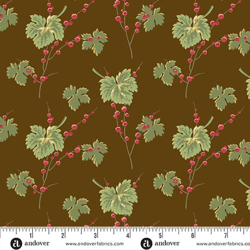 Jingle Bell by Laundry Basket Quilts Leaves and Berries Dark Chocolate