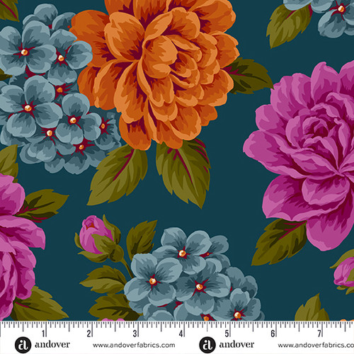 Moonlight Roses by Andover Fabrics Large Roses Navy