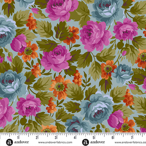 Moonlight Roses by Andover Fabrics Rose Bush Light Blue