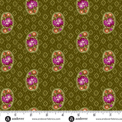 Moonlight Roses by Andover Fabrics Paisley Ikat Green