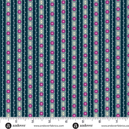 Moonlight Roses by Andover Fabrics Stripe Navy