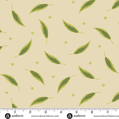 Green Leaves by Andover Fabrics Falling Leaves Cream