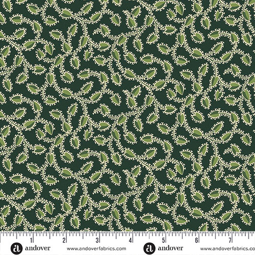 Green Leaves by Andover Fabrics Wiggly Vine Black