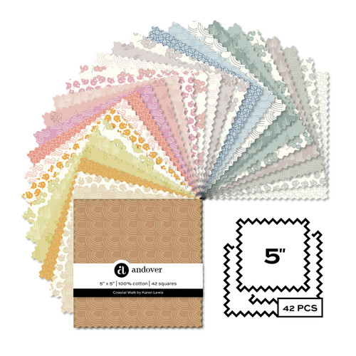 Coastal Walk - Twelve 5 X 5 Charm Squares - 42 Cuts Each