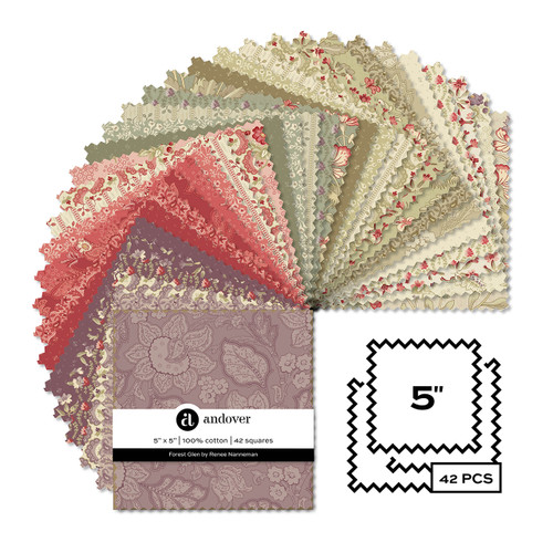 Forest Glen by Renee Nannmeman - Twelve 5 X 5 Charm Squares- 42 Cuts Each