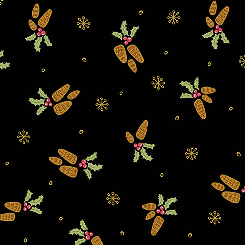 Bird Humbug by Andover Fabrics Pine Cones Midnight