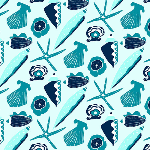 By The Sea by Andover Fabrics Shells Teal