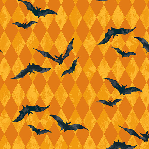 Midnight Haunt by Andover Fabrics Harlequin Bats Gourd