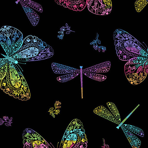 Rainbow Garden by Andover Fabrics Rainbow Butterflies Black