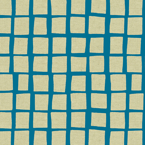 Tiger Plant by Sarah Golden Squares on Tailored Cloth Cobolt