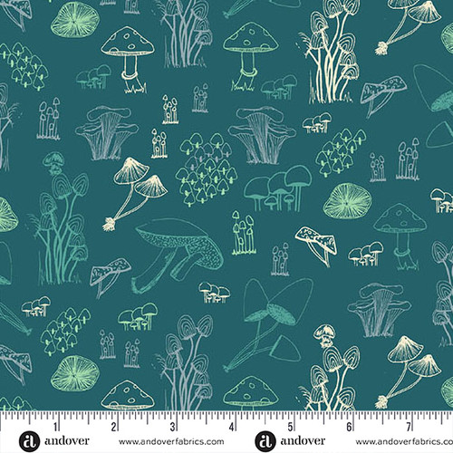 Celestial Garden by Alexandra Bordallo Forest Fungi Twilight Teal