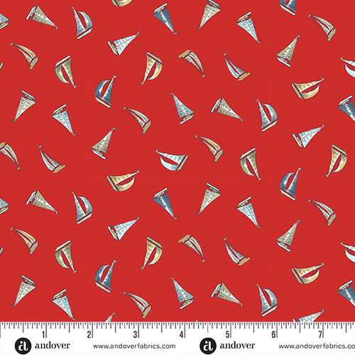 High Tide by Makower UK Sail Away Red