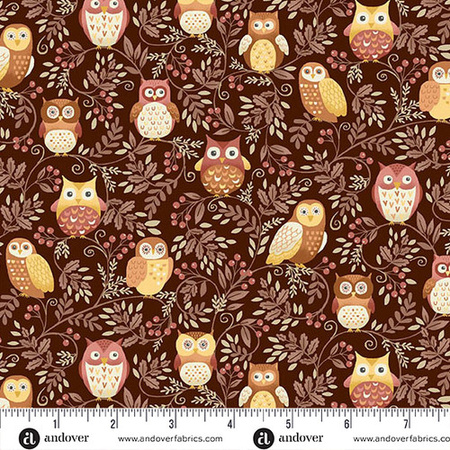 Hello Autumn by Makower UK Twilight Owls Brown