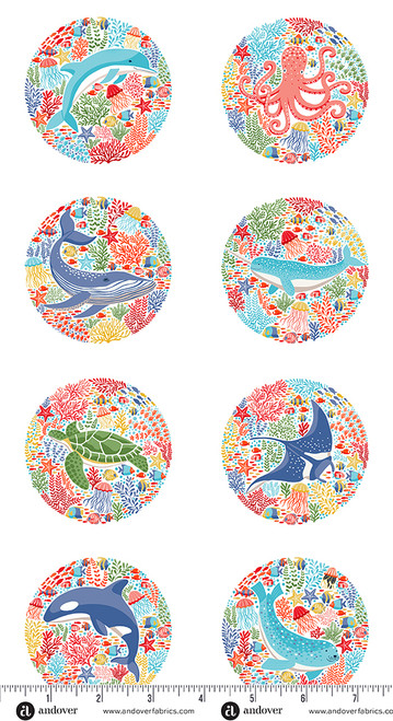 Deep Blue Sea by Makower UK Panel White