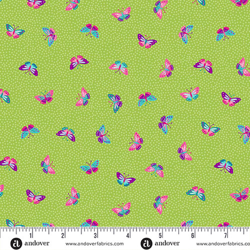 Tropica by Makower UK Butterflies Green