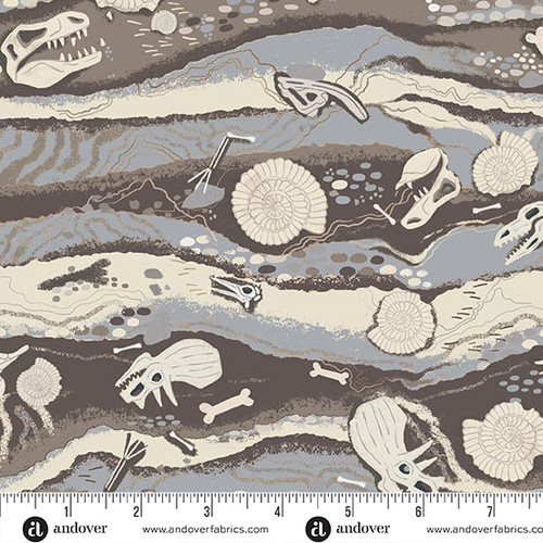 Prehistoric by Makower UK Strata Grey