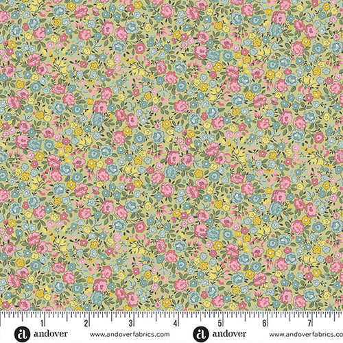Petite Fleur by Makower UK Rose Green