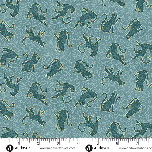 Charmed by Makower UK Whiskers Teal
